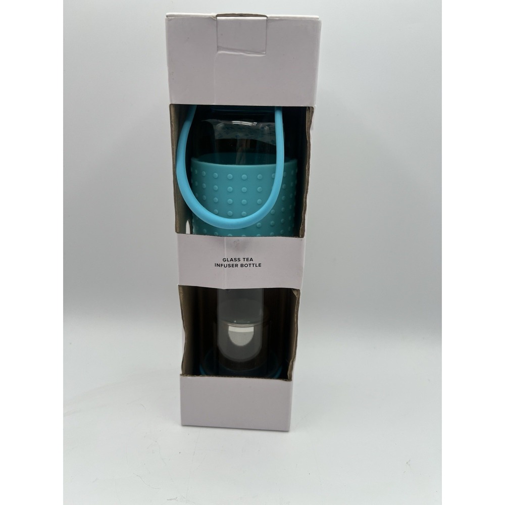 Brouk‎ & Co 18.5 Oz Glass Tea Infuser Travel Mug W/ Strainer & Nylon Sleeve blue